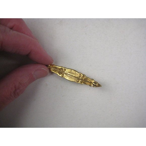 Monet Bar Brooch Pin Goldtone Green Glass Cabachon Vintage STYLE - Picture 8 of 10